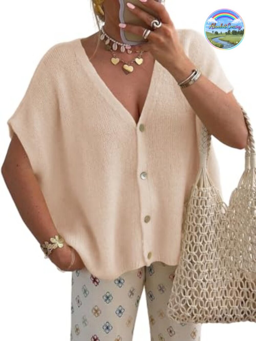 Oversized Batwing Short Sleeve Cardigan Sweater Button Down